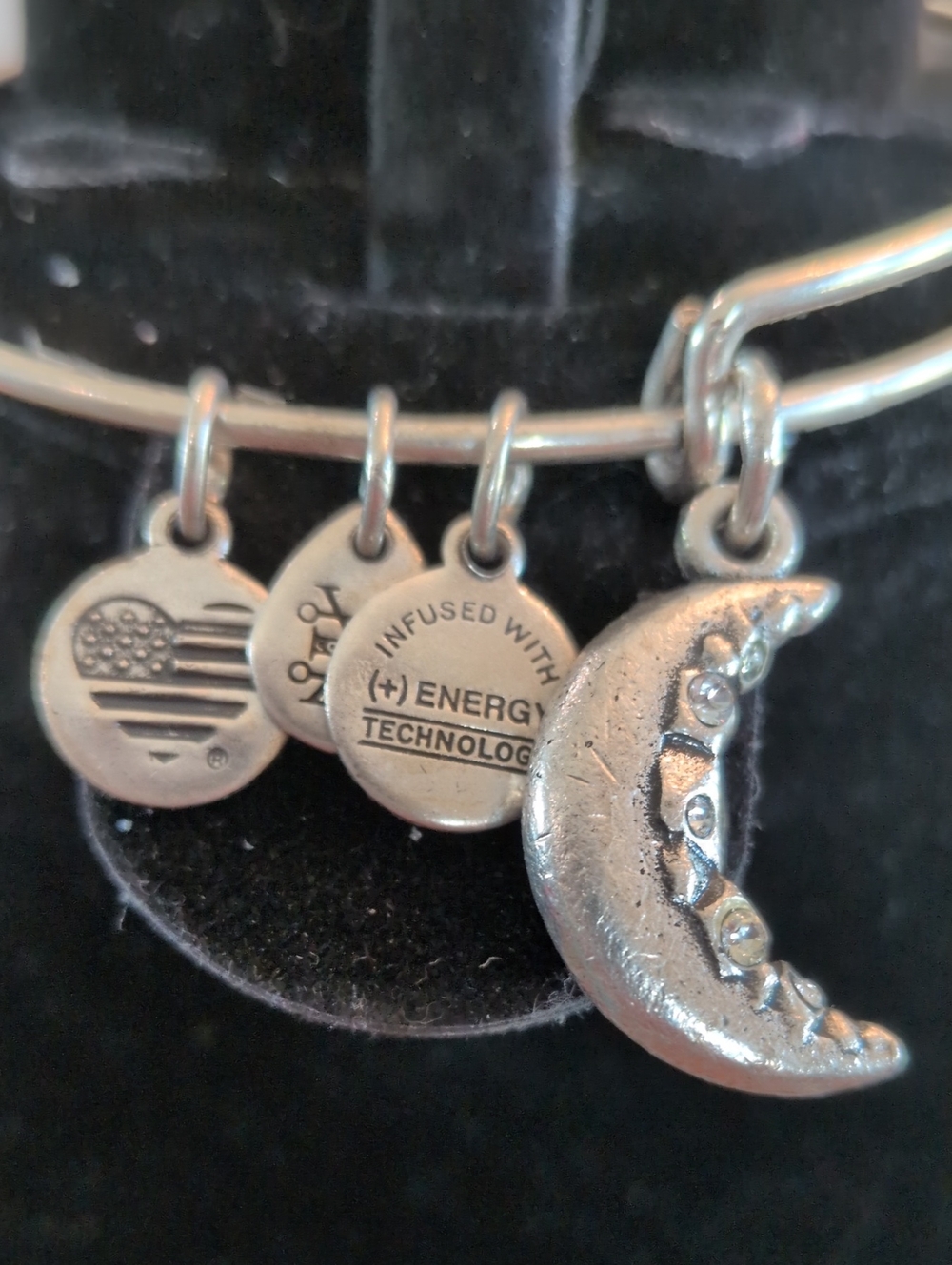 Alex and Ani Cressent Moon Rhinestone Silver Tone